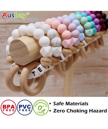 Personalized Name Baby Keepsake Rattle | Ausbay Customizable Teether Toy with Beech Wood Rings | Ideal for Girls Baby Shower (Black) - Buy Online on GoSupps.com