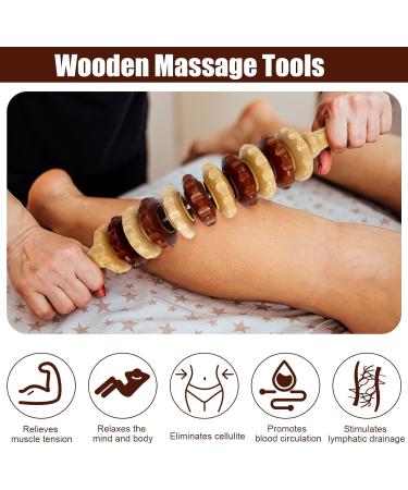 41cm Wooden Massage Roller - Anti-Cellulite Fascia Roll with Handle for Neck Legs & Back Relief - Buy Online on GoSupps.com
