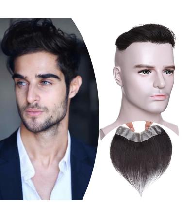 SEGO Men's Hairline V-Shape Remy Human Hair Thin 4 x 18 cm Jet Black Men's Hairline-6 inch #1 jet black