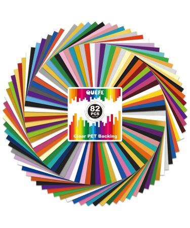 Quefe 82pcs Permanent Vinyl for Cricut 12in x 12in Adhesive Vinyl Sheets 40 Assorted Colors for Signs Scrapbooking Car Decal Craft Cutters Deco Sticker 82 Packs