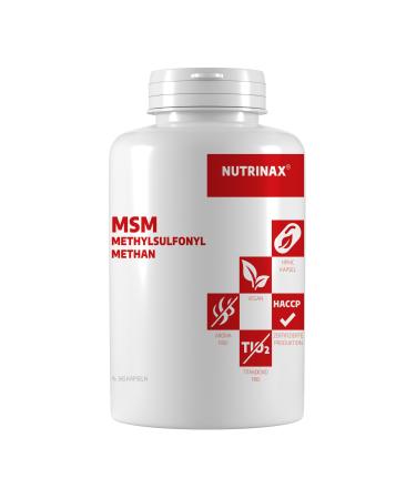 Nutrinax |MSM 365 vegan capsules 800mg |1600mg methylsulfonylmethane per daily dose |365 vegan capsules |Without magnesium stearate |Without additives |High dose |vegan
