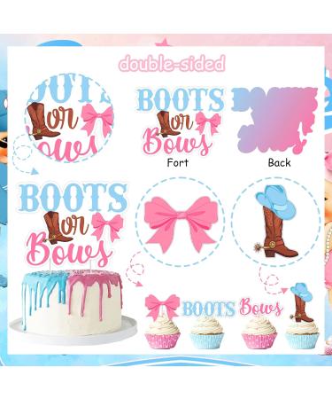 kreat4joy 25pcs Boots Or Bows Gender Reveal Decorations Double-Sided Printing Boots Or Bows Cake Topper Cupcake Toppers for Western Cowboy Cowgirl Gender Reveal Party Decorations - Buy Online on GoSupps.com