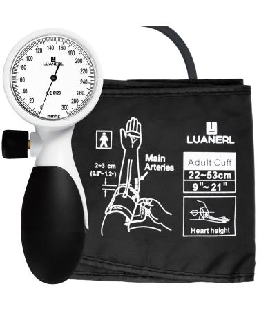 LUANERL Manual Blood Pressure Cuff Adult 9 -21 Inches (22-53CM) (Large/XL)- Aneroid Sphygmomanometer -Extra Large with Integrated Bulb Dial and Air Valve Comfort Cuff | for Clinical or Home Use