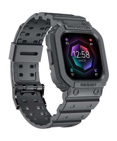 amBand Compatible for Fitbit Versa 4/ Fitbit Versa 3/ Fitbit Versa 2/ Fitbit Versa Lite/Fitbit Sense 2/ Fitbit Sense Bands with Case Protective Case Strap Rugged Sport Protector Wristbands Men Gray Gray Fitbit Sense 2/1 & Versa 4/3/2/1 & Versa Lite