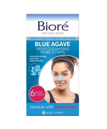 Bior Blue Agave Pore Strips Nose Strips for Combination Skin with Instant Blackhead Removal and Pore Unclogging 6 Count features C-Bond Technology Oil-Free Non-Comedogenic Use
