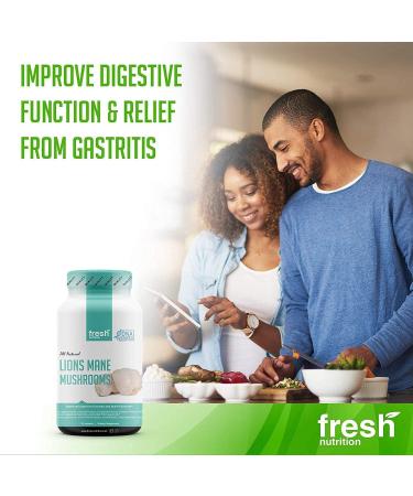 Fresh Nutrition Organic Lions Mane Mushroom Capsules - DNA Verified Formula - Rich in Alpha Glucan - Superfood Supplement - Vegan Friendly | Non GMO & Gluten Free - Buy Online on GoSupps.com
