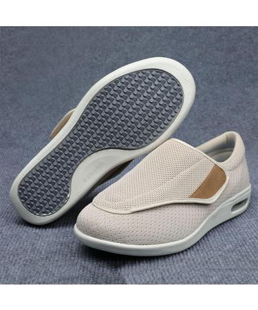 Adjustable Diabetic Shoes for Men - Lightweight Slippers with Air Cushion and Breathable Mesh - Beige, Size 11 - Buy Online on GoSupps.com