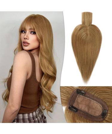 Ruwiss real hair hair topper for women crown topers with pony short wigs hair parts for thin hair 7.5 * 13cm silk base 100% real human hair clip in topper 35 cm 45g (light brown) 35cm (with pony) light brown