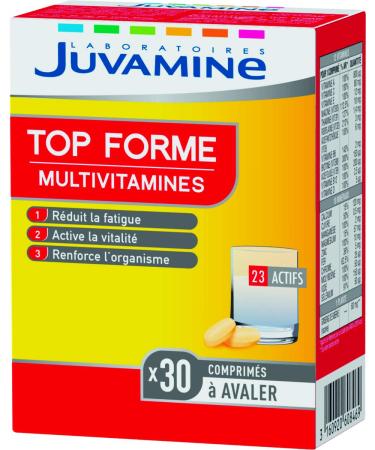 JUVAMINE - Top form - 12 Multivitamins & 10 Minerals - Vitality - Tone - Helps Reduce Fatigue - Supports Immunity - 1 Month Program - 30 tablets - Made in France