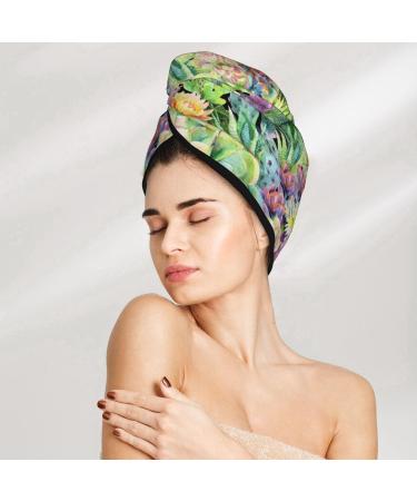 Hair Towel Wrap | Quick-Dry Towel Turban | Watercolor Blooming Cactus Design - Buy Online on GoSupps.com