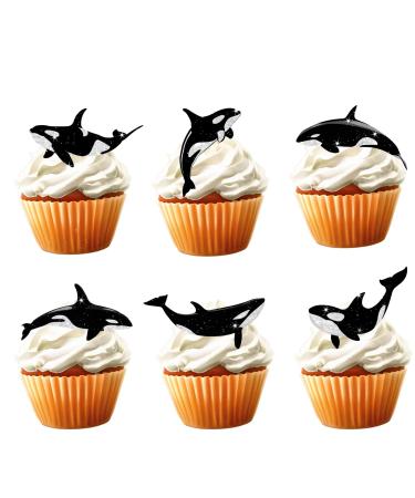 18pcs Killer Whales Cupcake Toppers for Boys Girls Baby Shower Fish Happy Birthday Cake Decor Under the Sea Ocean Themed Party Decorations Supplies