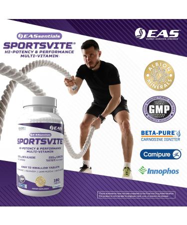 EAS SportsVite High Potency Multivitamin for Athletes | Vitamin & Mineral Nutrient Blend | 2300mg Beta Alanine, 2000mg Carnitine Tartrate | 180 Tablets - Buy Online on GoSupps.com