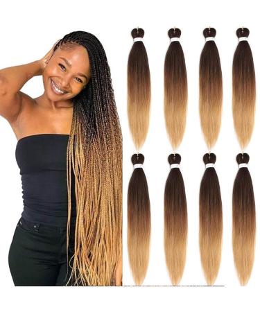 Xtrend 30 Inch Long EZ Braids 8Packs Ombre Pre-Stretched Easy Braiding Hair Extensions for Box Braids Hair Itch Free Hot Water Setting Synthetic Fiber Hair Extensions 1B/30/27# 30 Inch (Pack of 8) 1B3027#