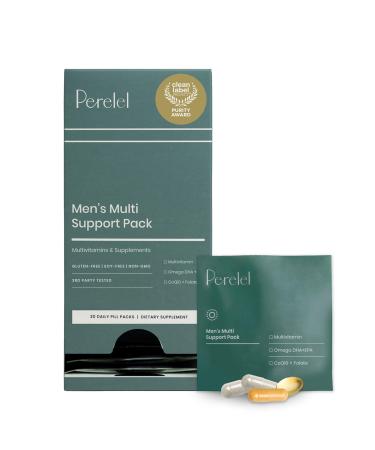 Perelel Men s Multi Support Pack Daily Multivitamin with Magnesium Omega 3 CoQ10 & Folate Nutritional Support for Men s Wellness Soy & Gluten Free Non GMO 30 Daily Pill Packs