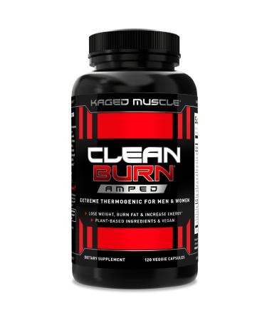 Kaged Muscle Clean Burn Amped Extreme Thermogenic for Men & Women, Weight Loss Supplement with Organic Caffeine, 120 Veggie Caps Stimulant 120 Count (Pack of 1)