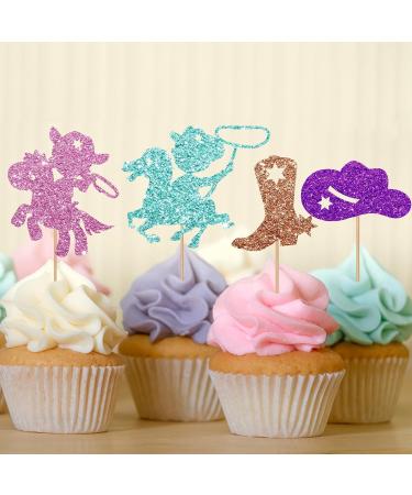 Cowboy and Cowgirl Cupcake Toppers Western Themed Birthday Party Cake Decor Pink&Blue Glitter Cake Decorations for Gender Reveal Boy or Girl Themed/Baby Shower Party Supplies - 24pcs - Buy Online on GoSupps.com