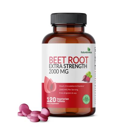 Futurebiotics Beet Root Extra Strength 2000mg Heart, Circulation & Stamina - Non-GMO, 120 Vegetarian Tablets 120 Count (Pack of 1)