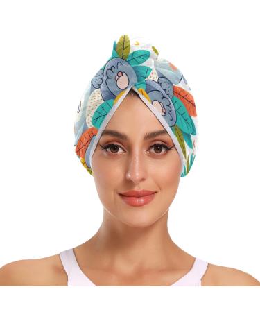 Koala Rainbow Leaf Hair Towel 2 Pack Super Absorbent Hair Drying Towel Quick Dry Hair Turbans Head Towel with Button Twisty Wrap for Women Girls