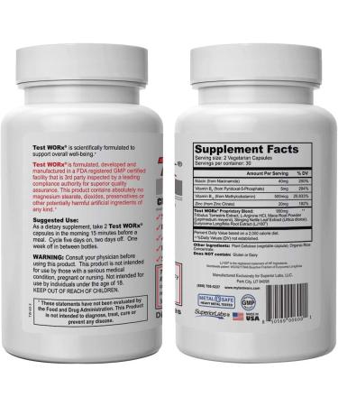 Superior Labs Test Worx Natural Testosterone Booster Supplement with Clinically Proven LJ100 and 8 Other Powerful Ingredients - Noticeable Increase in Energy  Stamina  Recovery  Sleep and Mood - Buy Online on GoSupps.com