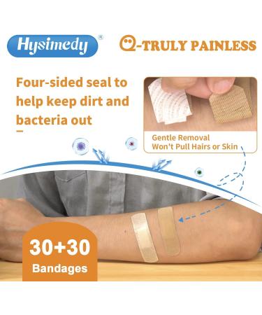 Hysimedy Silicone Bandages for Sensitive Skin - Pain-Free Bandaids for Kids and Elderly - Hypoallergenic Flexible Fabric - 0.75''x3'' (60 Counts) - Buy Online on GoSupps.com