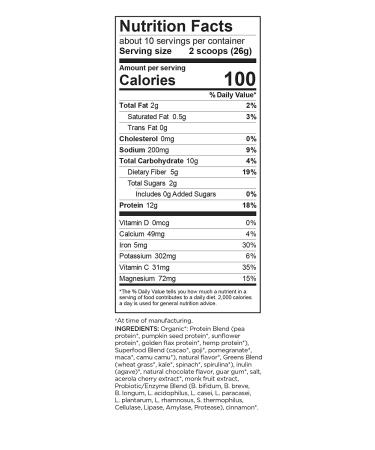 Navitas Organics Cacao & Greens Superfood Protein Blend - 8.8 oz | Organic, Non-GMO, Gluten-Free Plant-Based Protein - Buy Online on GoSupps.com