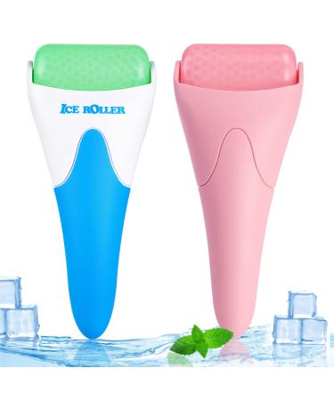2 Pack Ice Rollers for Face, Eyes and Whole Body Relief, Face Roller Skin Care Tool for Migraine Relief and Blood Circulation (Green+Pink) BLUE+RED