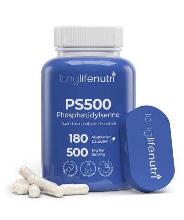 Phosphatidylserine Pure 500mg 180 Vegetarian Pills 3-Month Supply Supplement for Strengthening Memory Focus & Cognitive Function Made in USA Lab Tested Soy Free Non GMO