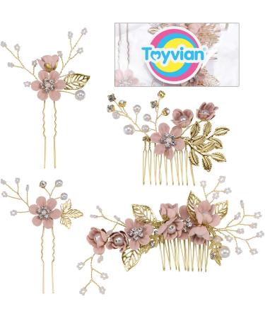 Buy Toyvian Pink Rhinestone Hair Accessories - Floral Bridal Headpiece & Decorative Headband for Wedding Party (4pcs) - Buy Online on GoSupps.com