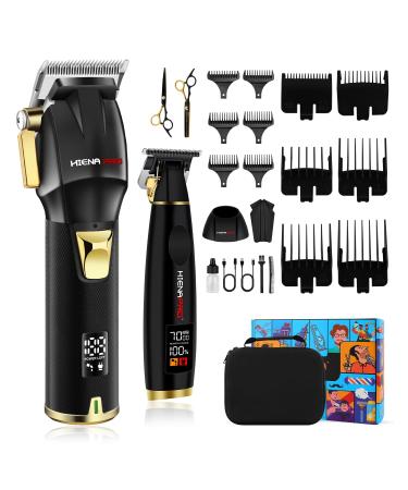 HIENA PRO Professional Hair Clippers Set for Men Cordless Barber Kit Rechargeable Hair Cutting Set Clippers and Trimmers Set Clippers for Men Haircut with LED Display USB Charging Gifts for Men