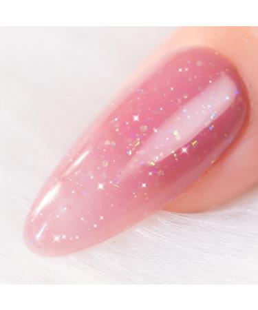 BURANO Glitter Pink Gel Polish Nude Pink Shimmer Jelly Neutral Gel Polishes Color 7.3ml Skin Tone Sparkle Pink Natural Soak off Gel UV LED Cured Diamond Polish for Nails (NU12)
