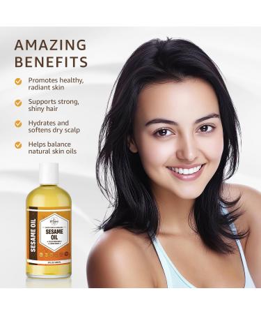 ORGANIC SESAME OIL (16 oz) Premium Cold Pressed Unrefined | 100% Pure Sesame Oil for Skin Face Hair Soap Making | Carrier for Essential Oils | Available in Bulk | 16 FL OZ - Buy Online on GoSupps.com