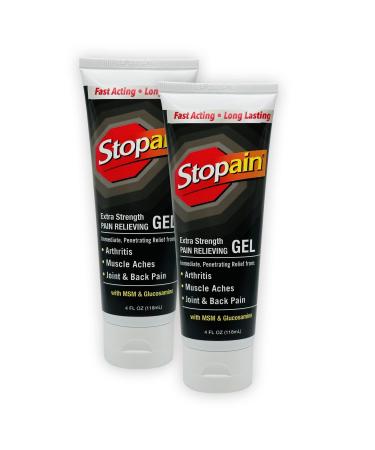 Stopain Pain Relief Gel 4oz (2 Pack) USA Made Max Strength Fast Acting with MSM Glucosamine Menthol for Arthritis Lower Back Sciatica Knee Neck HSA FSA Approved Topical Analgesic Products