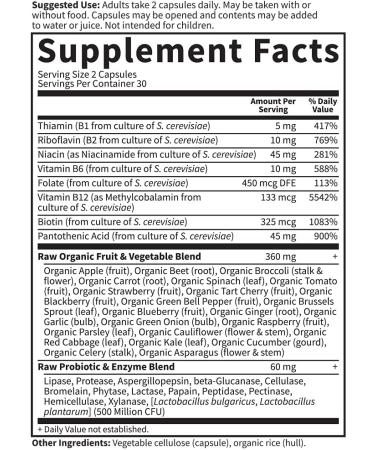 Garden of Life Vitamin Code Raw B Complex - 60 Vegan Capsules for Energy & Metabolism | High Potency B6, Folate & B12 with Probiotics - Buy Online on GoSupps.com