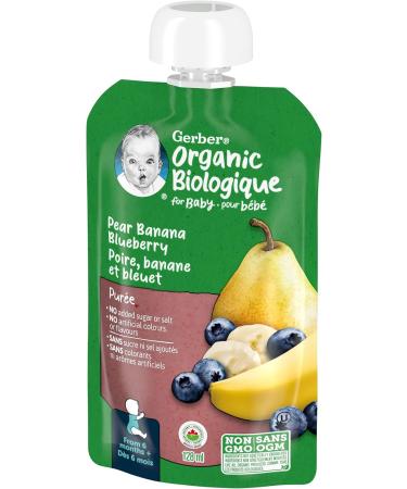 GERBER ORGANIC PUR E Pear Banana Blueberry Baby Food Meal 6+ months 128 ml 12 Pack Packaging May Vary Pur e Pear Banana & Blueberries - Buy Online on GoSupps.com