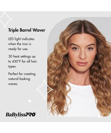 BabylissPRO Porcelain Ceramic Triple Barrel Waver - Salon Quality Waves - Buy Online on GoSupps.com