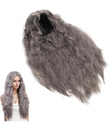 Long Wavy Gray Wig Cute Middle Part Adjustable Heat Resistant Long Silver Curly Hair Wig Breathable Mesh for Cosplay Party - Buy Online on GoSupps.com