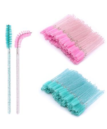 Scettar 200 pieces disposable eyelash brushes eyelash applicator brush 100 light blue mascara brush 100 pink disposable mascara magic bars eyelash eyebrows brush for beauty salon and home use