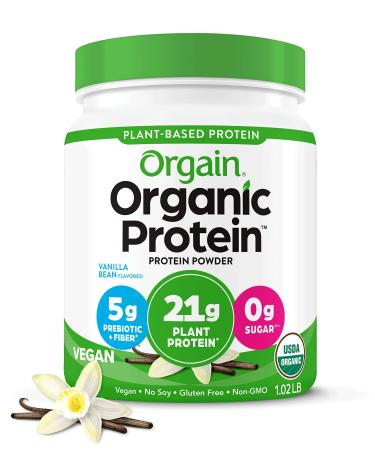 Orgain Organic Vegan Protein Powder, Vanilla Bean - 21g of Plant Based Protein, Low Net Carbs, Non Dairy, Gluten Free, Lactose Free, No Sugar Added, Soy Free, Kosher, 1.02 Pound (Packaging May Vary)