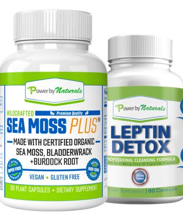 Power By Naturals: Organic Sea Moss and Leptin Detox Bundle - 60 Vegan Capsules Each - Plant-Based Gluten-Free Supplement for Immune Enhancement and Natural Cleansing