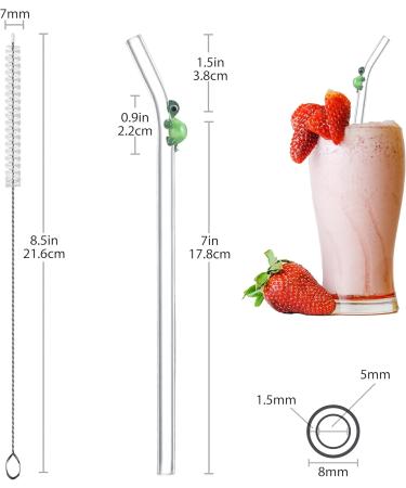 MALX 5-Pack 8.5" x 0.3" Turtle Glass Straws Set of 4 Handmade Transparent Long Straws and 1 Cleaning Brush. Suitable for Cold and hot Drinks Aesthetic Cute Straws with Charm Coquette Straws - Buy Online on GoSupps.com