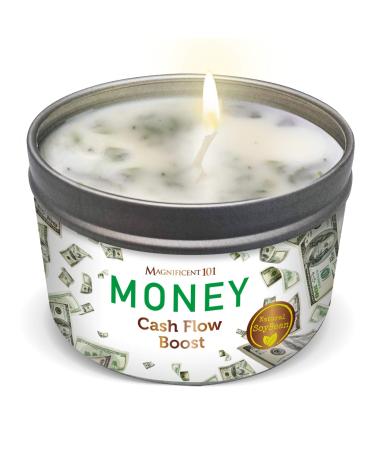 MAGNIFICENT 101 Money Aromatherapy Candle for Getting a Cash Flow Boost - Sage Cinnamon Scented Natural Soybean Wax Tin Candle for Purification and Chakra Healing Money - Cash Flow Boost