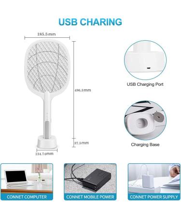 Electric Fly Swatter USB Rechargeable Racket Mosquito Lamp with Charging Base Home and Outdoor Mosquito Insect Killer for Mosquitoes Flies Bees Moths Bats (2PCS) - Buy Online on GoSupps.com