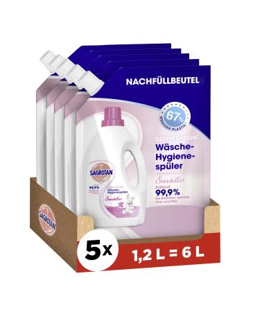 Sagrotan laundry hygiene pupils sensitive refill-disinfectant for hygienically clean and fresh laundry-5 x 1.2 l cleaner in a practical benefit pack 1.2 l (5-pack)