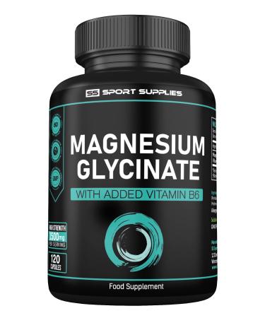 Magnesium Glycinate Supplements & Vitamin B6 - 120 High Strength Capsules - 1500mg of Magnesium Providing 315mg Elemental Magnesium (Bisglycinate) - Pure Active Ingredient