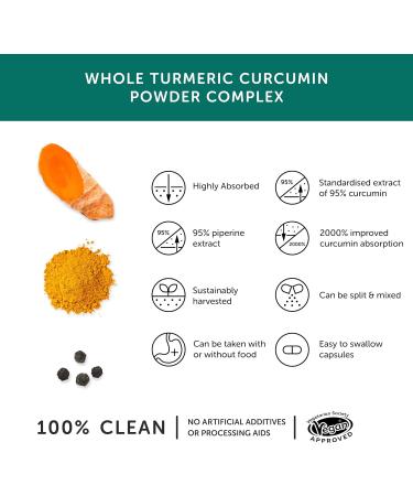 Organic Whole Turmeric Powder with 95% Curcumin & Piperine - 30 Vegan Vegecaps | Full Spectrum Antioxidant Formula | Made in the UK - Buy Online on GoSupps.com