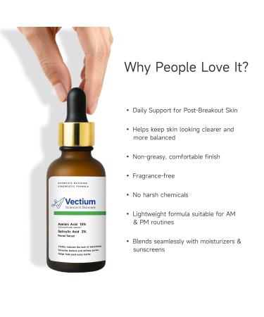 Vectium Azelaic Acid 10% + Salicylic Acid 2% Facial Serum for Oily & Blemish-Prone Skin Daily Post-Breakout Care Lightweight Serum 30ml (1 Fl Oz) - Buy Online on GoSupps.com