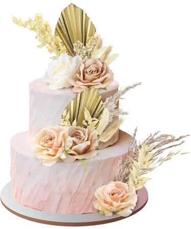 28 Pcs Vintage Boho Rose Cake Topper Kit - Dried Faux Flower Decor for Bohemian Wedding, Bridal, Baby Shower, Birthday Party Supplies - Buy Online on GoSupps.com