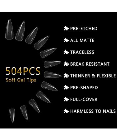 504pcs False Fake Nail Tips Pre-Buff Long Almond for Acrylic LEA-SHALL Soft Gel PMMA No File Matte Tip Break Resistant Clear Full Cover Nails Traceless Artificial Press On Kit Extension Set 504pcs Pre-Buffed Long Almond with Box - Buy Online on GoSupps.com