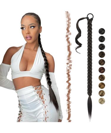 Feshfen braid extensions ponytail extension with hair tie 75 cm long ponytail braided synthetic hair hair extension braid for women black brown 75 cm new black brown