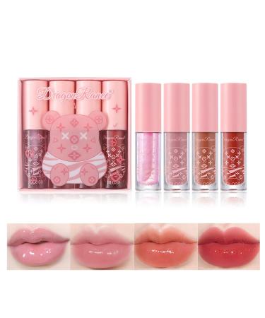 4Packs Lip Oil and Lip Gloss Set Lip Oil Hydrating Non-sticky Lip Glow Oil Tinted Clear Lip Plumper Moisturizing Lipgloss Set Gift For Women and Teenage Girl (01)